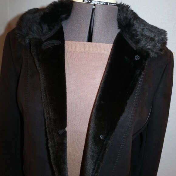 COLDWATER CREEK Coat Jacket Black Faux Suede/Faux Shearling Fur Vegan PS Sherpa - Picture 9 of 15